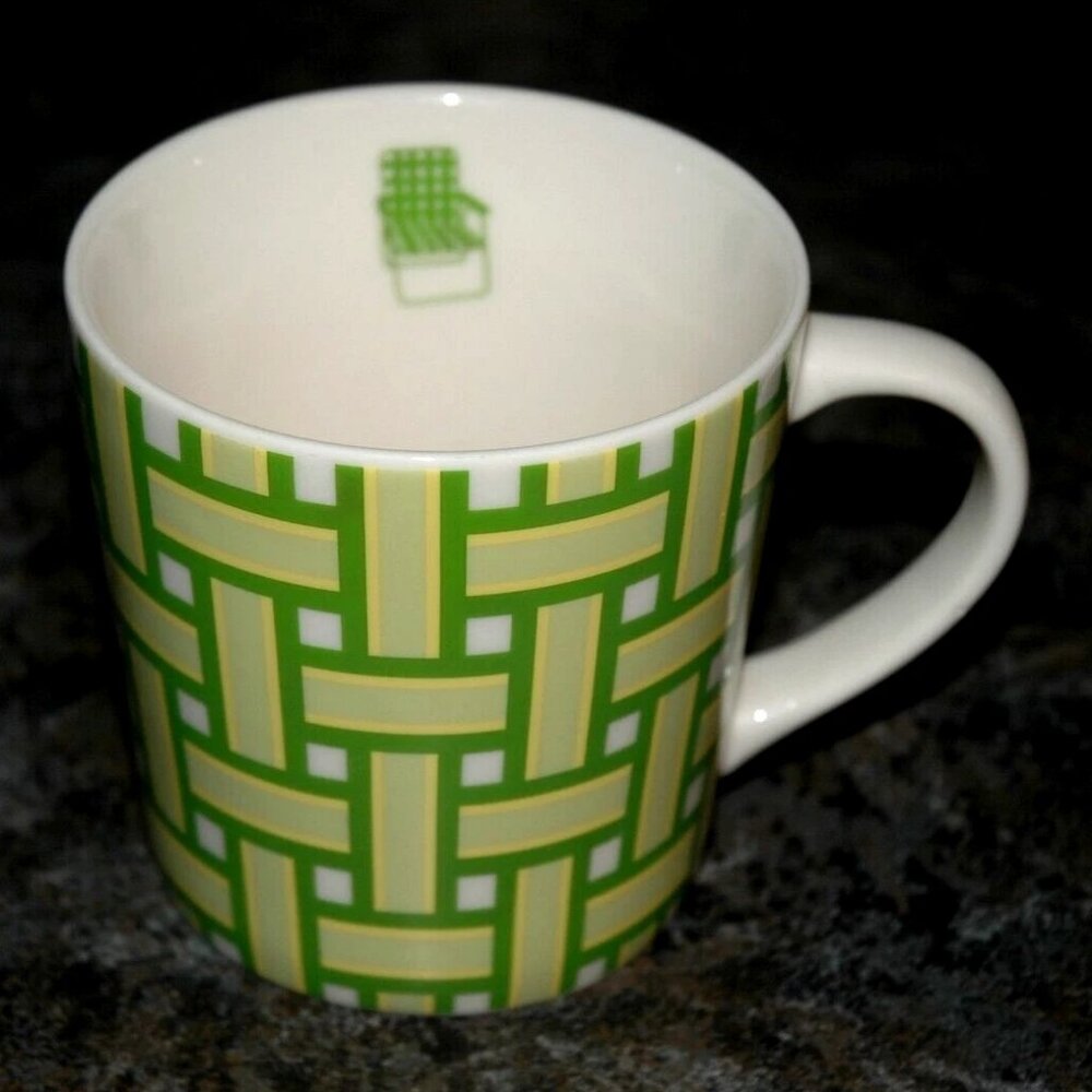 2006 Starbucks Lawn Chair Coffee Mug Green Yellow Retro Webbed Tea Cup